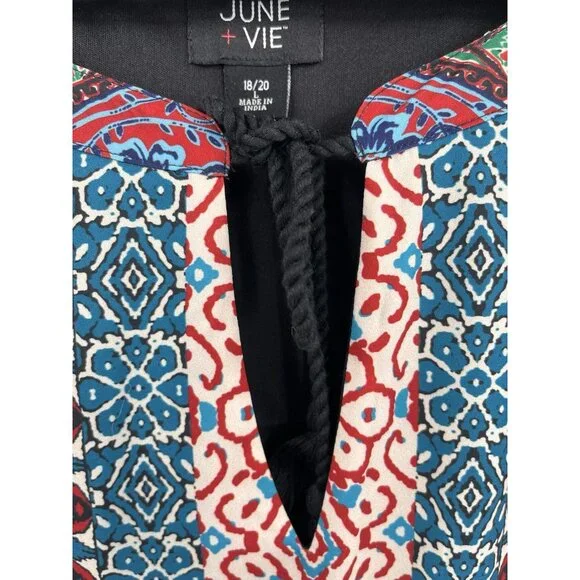 JUNE + VIE Women's Multicolor Boho Patchwork 3/4 Sleeve Shift Dress NWT 18/20 - Picture 3 of 7